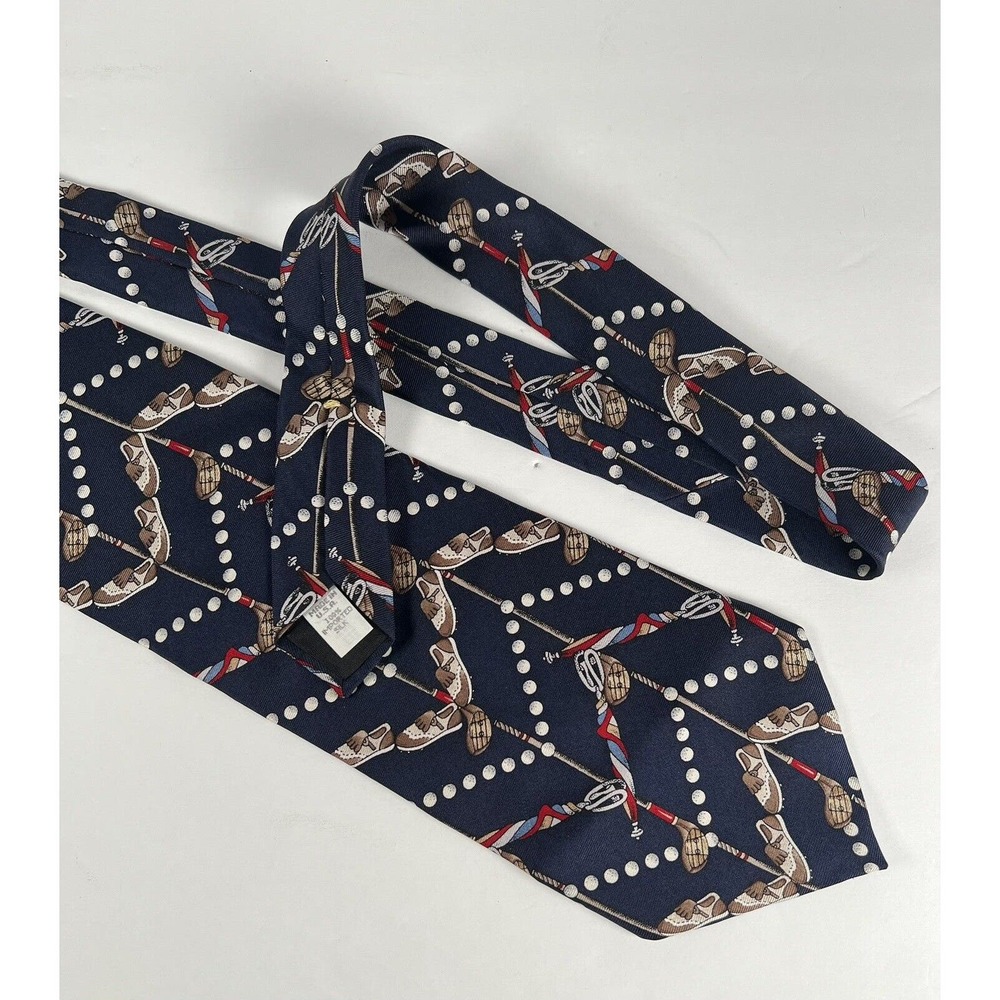Spence & Lowe Navy Blue White Polka Dots Golf Blue Shoes Silk Neck Tie 57 x 4 - Picture 3 of 5